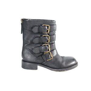 Marc By Marc Jacobs Women's Size 35 Black Mid-Calf Biker Boot Multi-Buckle Zip